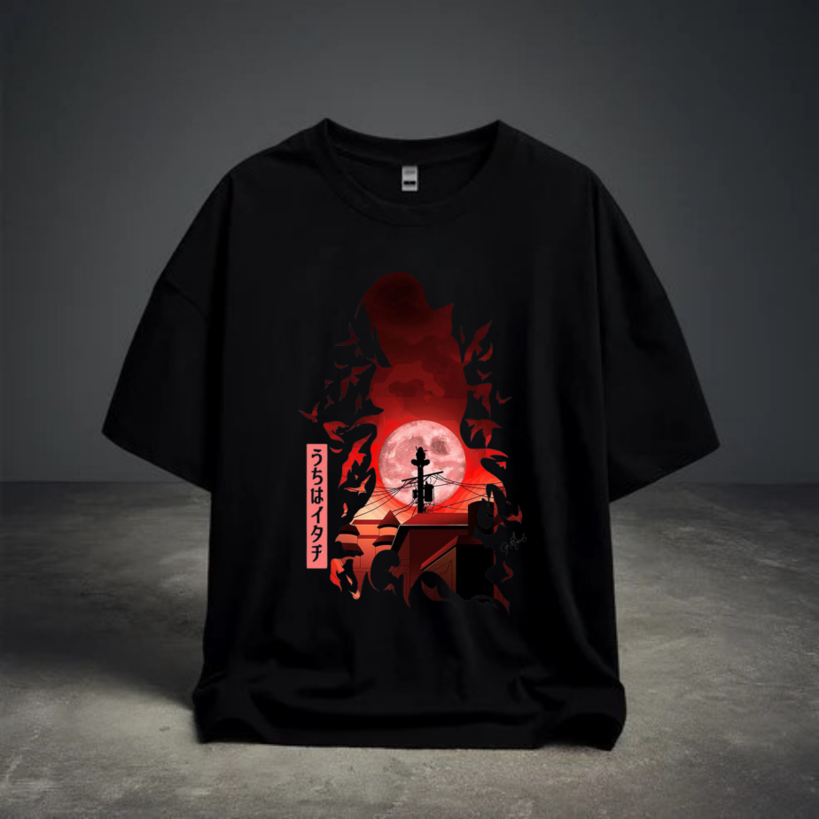 DROP SHOULDER T-SHIRT - Itachi Uchiha Red Moon