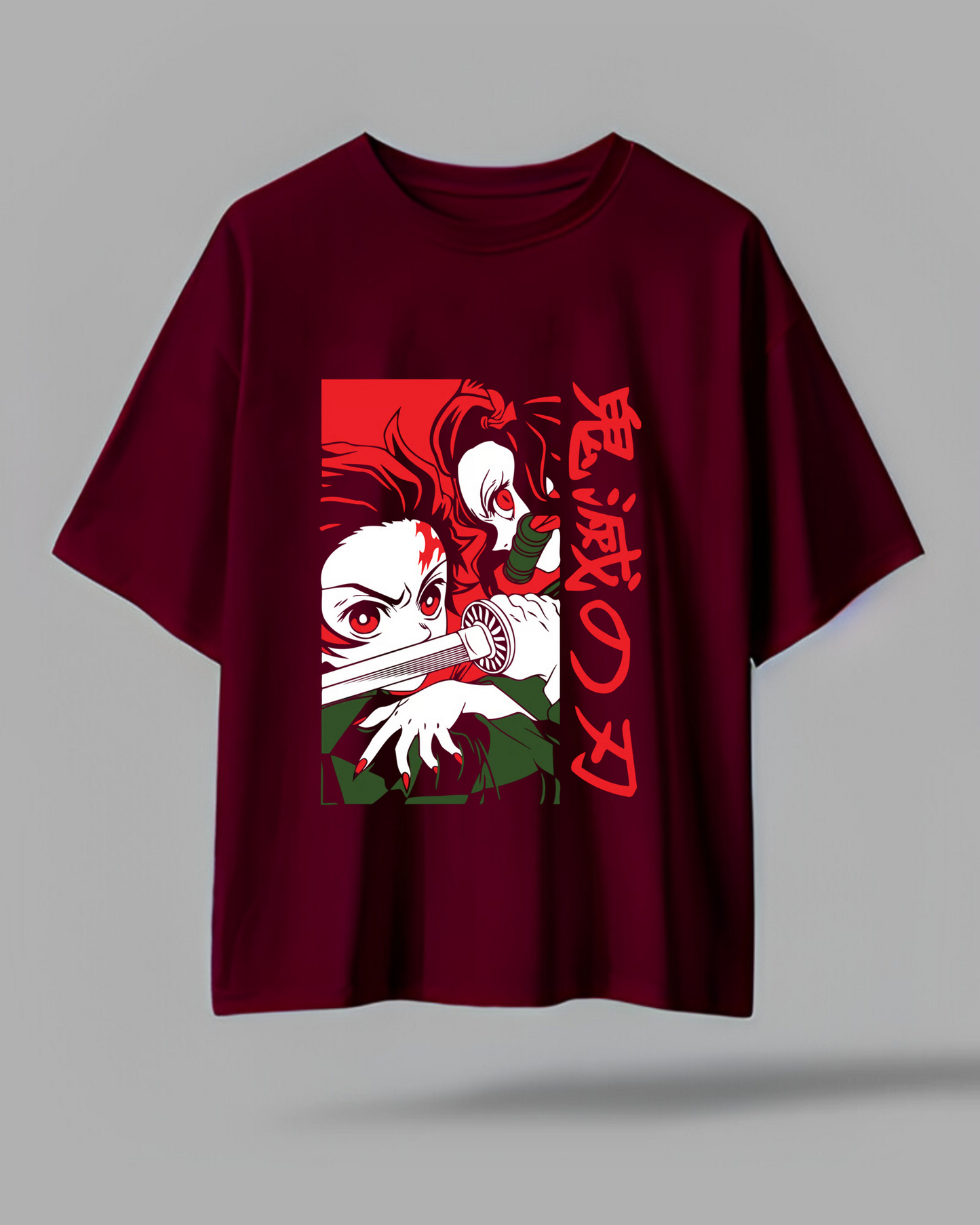 DROP SHOULDER T-SHIRT - Tanjiro Nezuko Duo Red