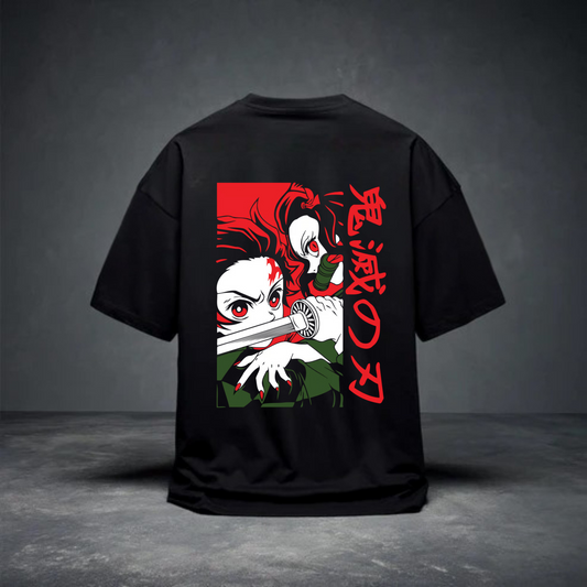 DROP SHOULDER T-SHIRT - Tanjiro Nezuko Duo Red