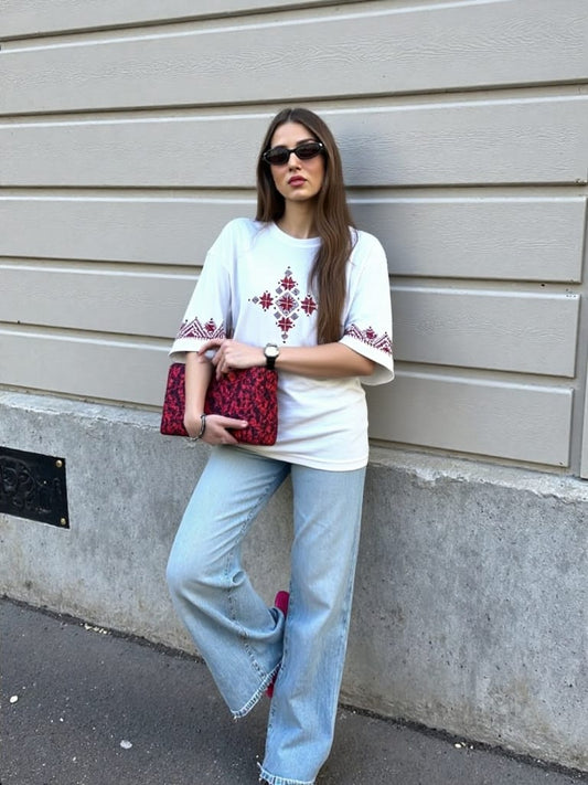 DROP SHOULDER T- SHIRT - Ajrak Essence